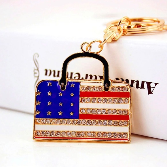 American Flag Bag Charm Key Chain - Picture 1 of 4